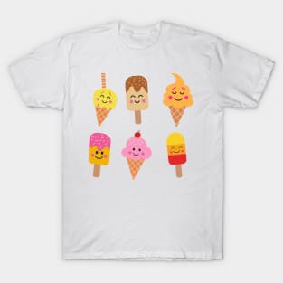 Kawaii Smiling Ice Cream and Popsicles T-Shirt